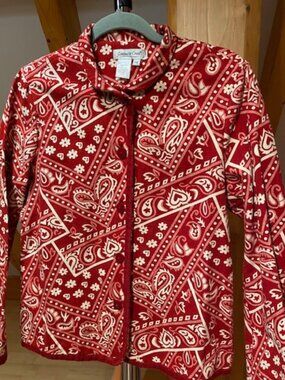 Coldwater Creek Size PM RED HEARTS Paisley Flowers Print Jacket 100% Cotton